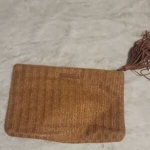 Lucky Brand Woven Brown Clutch with Tassel